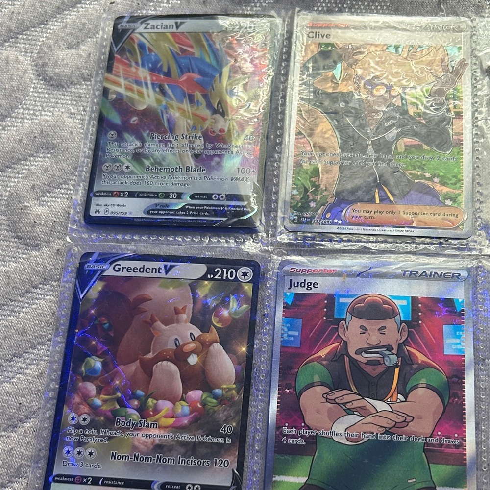 Pokemon TCG Full Art V & Trainer Card Lot - Zacian V, Greedent V, Judge, Clive